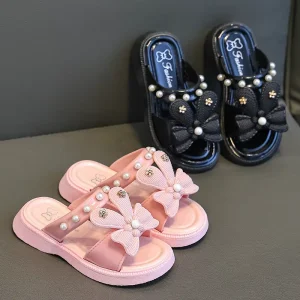 Children’s Slippers Fashionable Cute Bow Tie Girls’ Beach Shoes Summer Outdoor Breathable Sandals