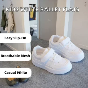 Children’s Small White Ballet Flats Spring Autumn New Boys Girls Sports Walking Paillette Casual Breathable Slip on PU Shoes