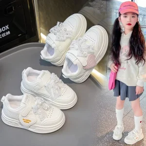 Children’s Sneakers Autumn New Style Comfortable Breathable Mesh Boys Girls Cute Casual Shoes Fashion White Velcro Closure