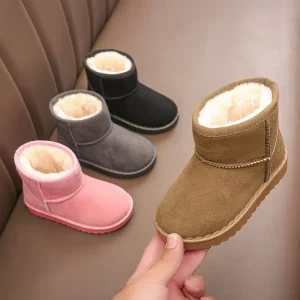 Children’s Snow Boots Boys and Girls Winter Short Boots Suede and Fleece Warm Shoes
