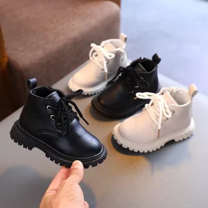 Children’s Soft Sole Leather Shoes Girl Low Barrel Short Boots Kid New Fashion Thick Plush Warm Snow Boots Non slip Shoes