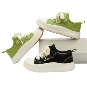 Children’s Solid Canvas Casual Shoes Baby Girls Kids Boys Lace up Rubber Bottom Outdoor Sports Running Sneakers