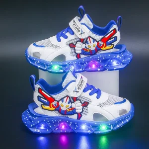 Children’s Sports Sandals with Lights Summer Children’s Sandals Mesh Perforated Beach Shoes