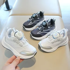 Children’s Sports Shoes Boys’ Rotating Button Girls’ Running Shoes Soft Soled Baby’s Casual Mesh Shoes