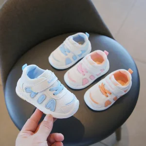 Children’s Sports Shoes Girls Small White Comfortable Soft Soles Running Kids HOOK&LOOP Closure Ankle Height Polyester Upper