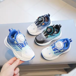 Children’s Sports Shoes Spring Autumn Boys Casual Rotary Button Running Shoes Soft Bottom Baby Tennis Shoes