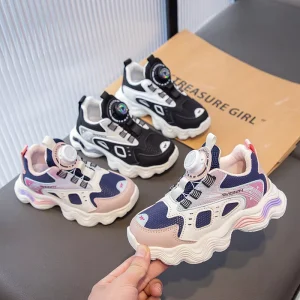 Children’s Sports Shoes Spring Autumn Breathable PU Upper Little Girl’s Stitching Shoes Boys Soft Sole Casual Solid Color
