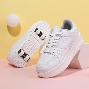 Children’s Sporty Shoes Spring Breathable Comfortable Four-Wheel PU Upper Mesh Lining Sport Sneakers & Roller Skate Shoes