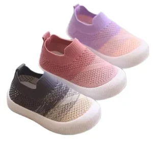 Children’s Spring Autumn Breathable Mesh Plaid Sneakers Boys Girls Slip On Rubber Outsole Kindergarten Baby Toddler Fly Shoes