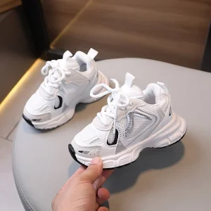 Children’s Spring Autumn Sports Running Shoes Mesh Breathable Mid Calf Velcro Closure Non Slip Unisex Dad Shoes Boys Girls Torre