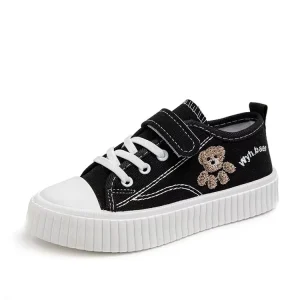 Children’s Spring Casual Canvas Shoes 5-12 Years Slip-On Closure Cartoon Pattern Flat Rubber Soft Sole Versatile for Boys Girls