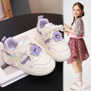 Children’s Spring Soft-Soled Lightweight Leather Upper Cartoon Pattern Casual Sports Shoes for Older Kids Versatile Sneakers