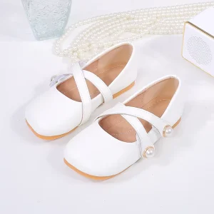 Children’s Square Head Design Flats Soft PU Insole Fashionable Single Shoes for Weddings & Parties Kids Shoes