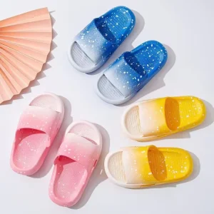 Children’s Summer Cloud Slippers Indoor Outdoor Use Gradient Starry Sky Pattern Warm PVC Insole Round Shape Colorful