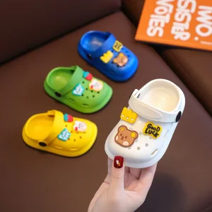 Children’s Summer Slippers Boys Girls Cute Cartoon Breathable Waterproof Durable PVC Outsole Slip On Closure Ankle Beach Shoes