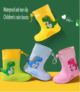 Children’s Thickened Soft Rain Boots for Kids Waterproof and Non Slip Little Dinosaur Leg Elasticated Saliva Shoes