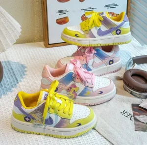 Children’s Trendy Sneakers for Summer Girls’ School Flat Running Shoes Boys Casual Street-fried Sneakers Lace-Up