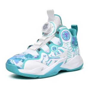 Children’s Trendy Swivel Button Basketball Shoes 6 12 Years Old Four Seasons New Style Mesh Breathable Sneaker for Boys