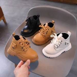 Children’s Unisex Baby & Girls’ Boys’ Autumn/Winter Ankle Boots with Side Zipper & Lace-Up Closure PVC Midsole