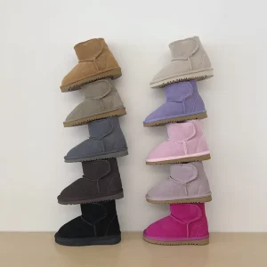 Children’s Velcro Snow Boots for Men and Women Velvet and Thickened Leather Boots