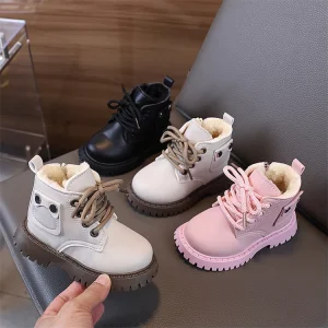 Children’s Warm Winter Boots Shoes Girls’ Leather Boots Fall winter Boys’ Ankle Boots Fall Mid high Tops