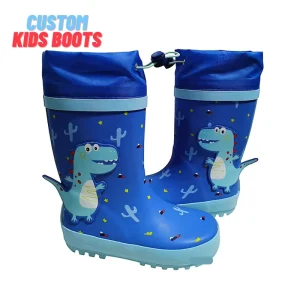 Children’s Waterproof Lightweight Durable Rubber Design Rain Boots with Nylon Cuff for Outdoor Girls Boys