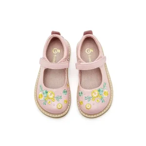 Children’s Western Style Genuine Leather Embroidery Flower Anti-Slip Flat Kids Dress Shoes for Girls Spring/Summer