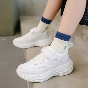 Children’s White Black Breathable High Quality PU Light-weight Casual School & Sports Shoes
