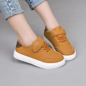 Children’s White Low top School Board Shoes for Boys & Girls Breathable Non Slip Velcro Closure Spring Autumn Performance