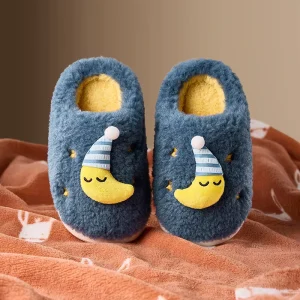 Children’s Winter Indoor Cotton-padded Slippers Cute Cartoon Design Soft Baby Shoes for Kids Home Use