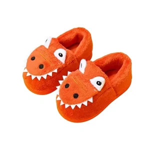 Childrens Winter Slip On Shoes Heel Dinosaur Design Coral Fleece Polar Fleece Non Slip Warm Indoor for Boys Girls
