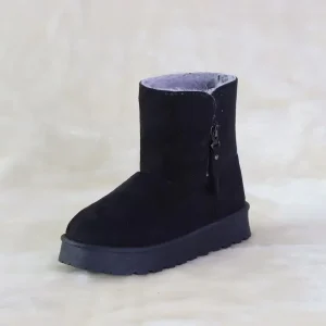 Children’s Winter Warm Soft Comfortable Platform Black Suede Snow Boots With Zipper for Kids and Toddlers