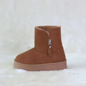 Children’s Winter Warm Soft Comfortable Platform Brown Suede Snow Boots With Zipper for Kids and Toddlers