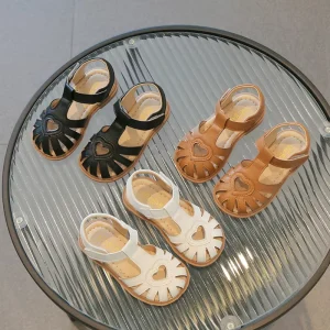 Children’s Woven Heart Shape Sandals for Baby Girls Summer Cute Casual Shoes Soft Beach Sandals Kids