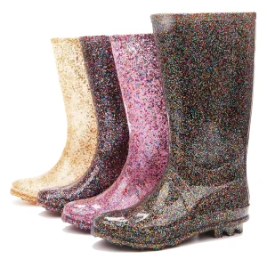 China Kids Girls Cowboy Toddler Shiny Glitter PVC Plastic Jelly School Ankle Rain Gum Boots for Children