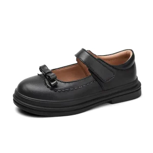 China Manufacturers Custom Kids Casual Shoes Black Back to School Shoes Sneakers with Bow and Lace