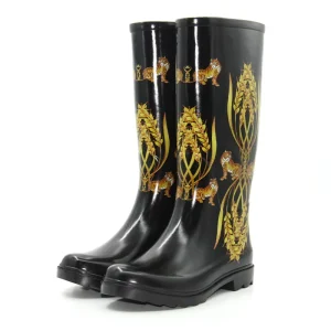 China Style Ladies Winter Knee-High Custom Print Mature Waterproof Recyclable Natural Rubber Gum Rain Boots Women