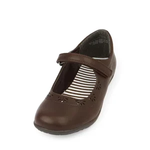 Choozii Mary Jane Flats Premium Leather Student Girls Brown School Shoes for Children