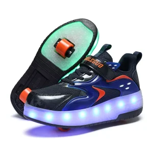 Christmas Birthday Children Show Gift Boy Girl LED Four Wheels Roller Skate Shoes Outdoor Speed Kick Roller Skate Sneaker Shoes