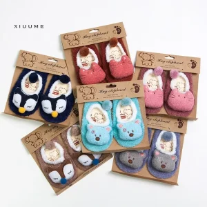 Christmas Fuzzy Crew Casual Kids Organic Shoes Pom Pom Anti Slip Holiday Gift Pack Toddler Ages 2-6 Winter Warm