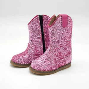 Christmas Shoe Leather Cowboy Boot Oem Trendy Winter Shoe Flat Casual Shoe Glitter Cowgirl Boot Luxury Girl Shoe