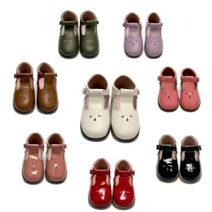 Classic Retro Style Children’s Hard Sole Flats T Bar Genuine Leather Dress Shoes Mary Jane Kids Girl Shoes
