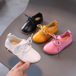 Classic White Leather Casual Shoes for Kids Boys Girls Toddlers Big School Students Soft Lace up Dance Flats Fashionable