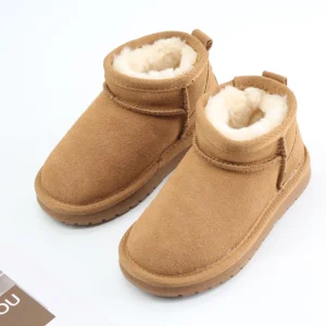 Classic YZAW-025 Kids Wool Ankle & Bootie Boots Genuine Leather Plush Lining Anti-Slip Feature for Autumn Winter