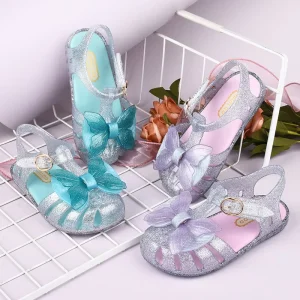 Clear Glitter Princess Flats Sandals Summer Cute Butterfly Children’s Sandals Kids Glitter Sparkle Party Princess Sandals