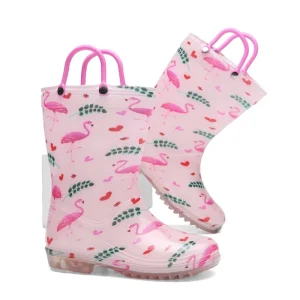 Clear High Children Rain Shoes Kindergarten Baby Mid Tube Water Rain Boots Large Handle PVC Sea Dinosaur Flamingo Unicorn Print