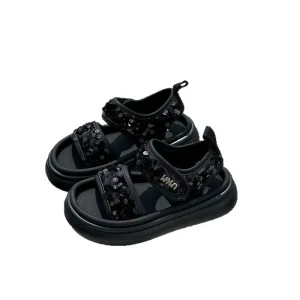 Cloud soft Feel Girls’ Princess Sandals Summer New Blingbling Little Style Velcro Closure Rubber Outsole