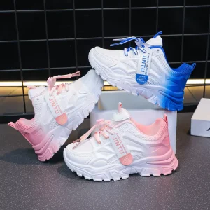 Color Block High Top Kids Sneakers Thick Sole Casual Boys & Girls Shoes Non Slip Breathable Lightweight Lace Up Student Shoes