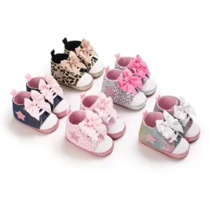 Colorful Canvas Casual Baby Sneakers with Soft Sole Toddler Shoes with Easy Closure