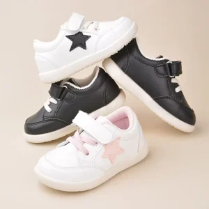 Comfort Breathable Lightweight School Shoes Non-slip Artificial Leather Star Low-top Kids’ Sneakers Baby Casual Shoes Hook Loop